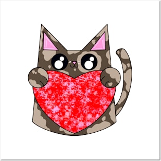 Brownie The Brown Cat With Valentines Heart Posters and Art